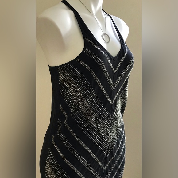 Madison Marcus Black & Silver Silk Beaded Mini Dress Sz. XS - Picture 5 of 14